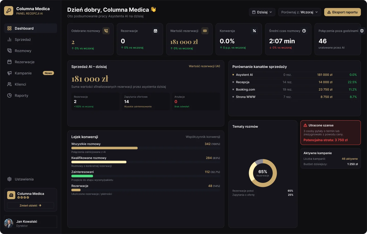 Dashboard – przegląd połączeń